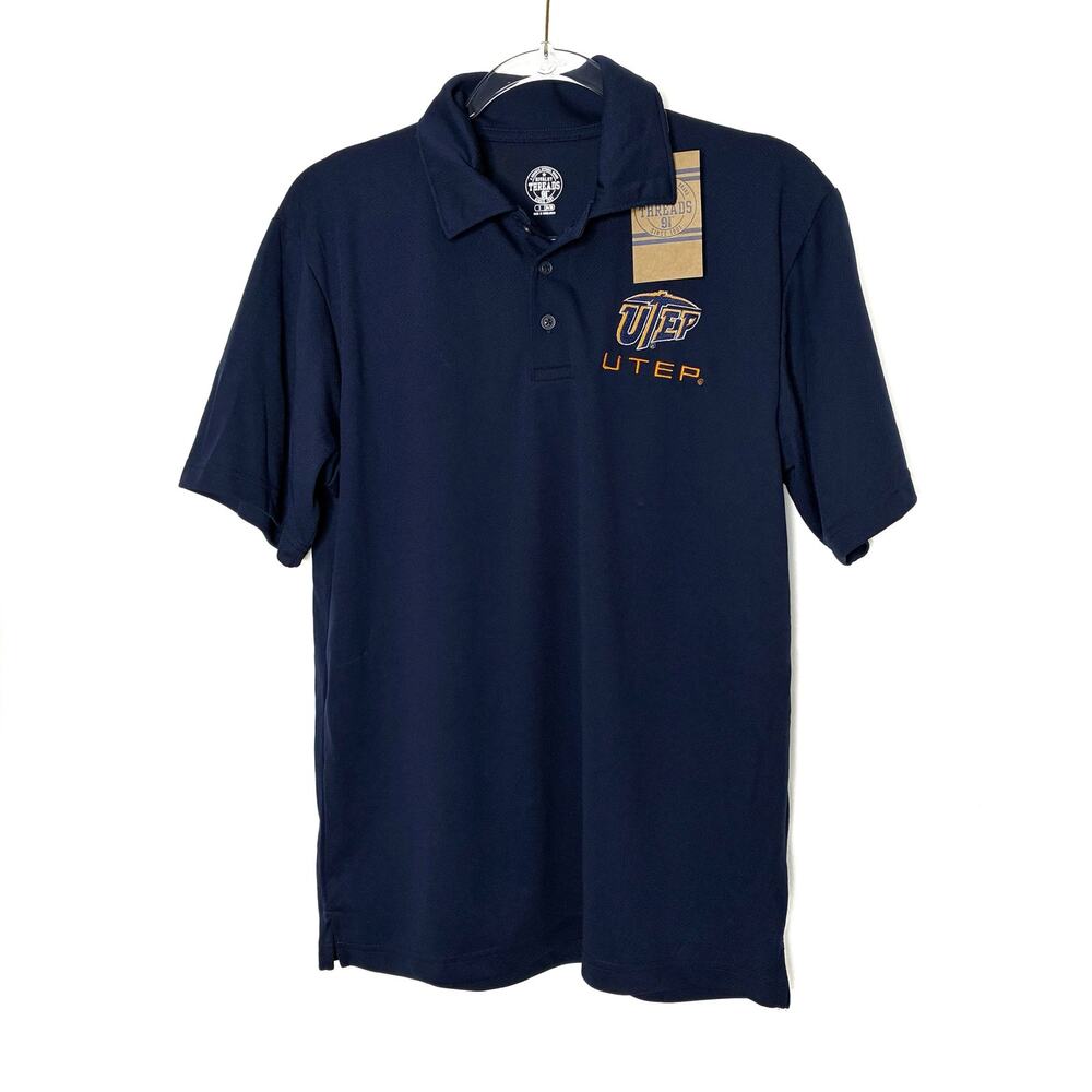 UTEP Rivalry Threads Navy Blue Athletic Sport Polo 100% Polyester NWT Mens Small